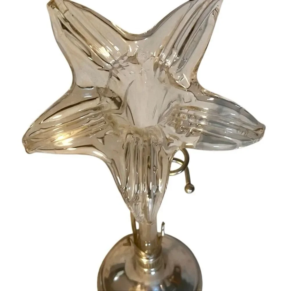 Vintage Mid Century Blown Glass Lily Vase Art In Silver Tone Base
